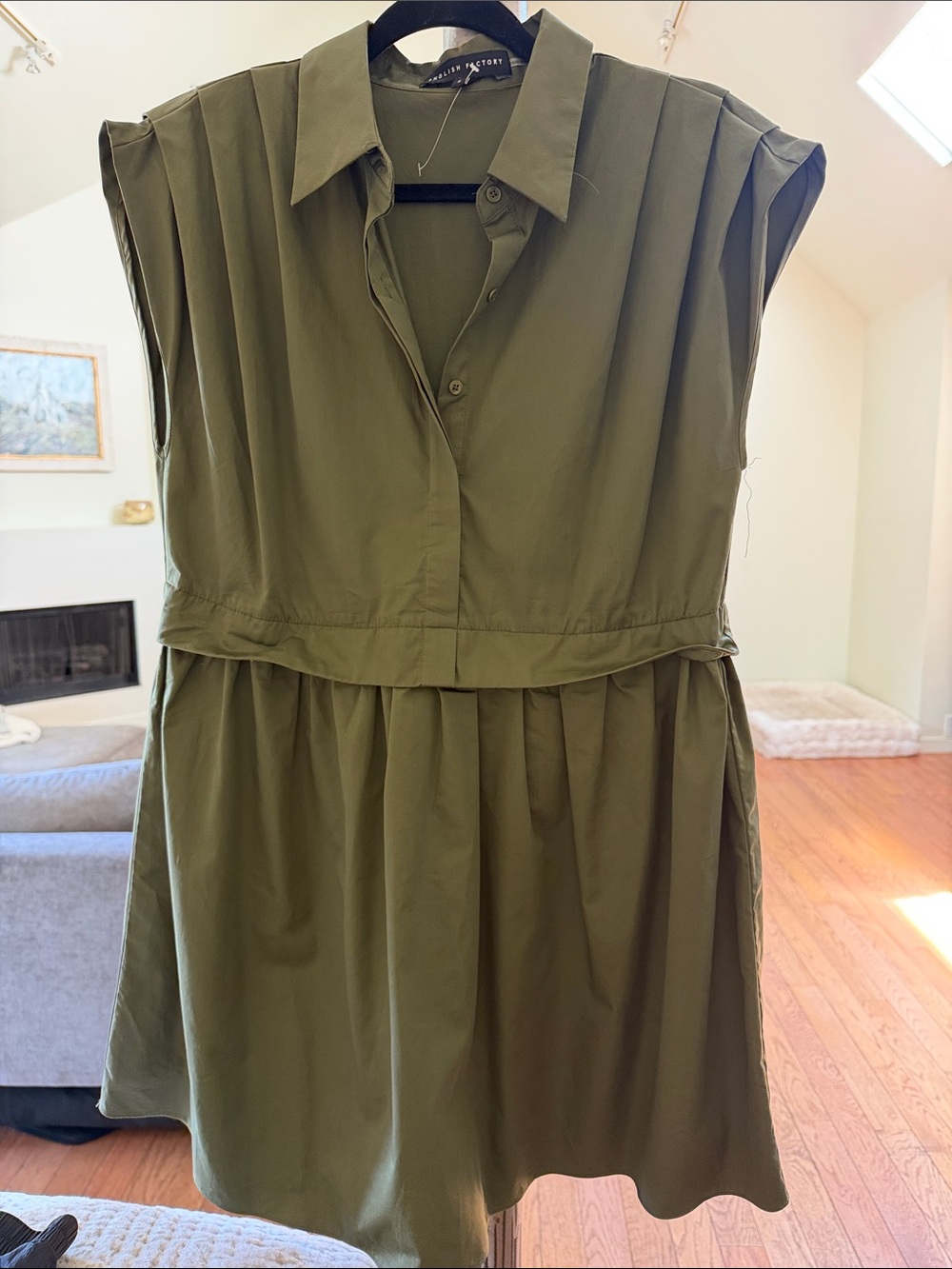 English Factory Olive Green Sleeveless Shirt Dress